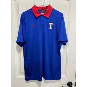 NIKE MLB Texas Rangers Dri-Fit L Authentic Blue Button Baseball Polo Golf Shirt